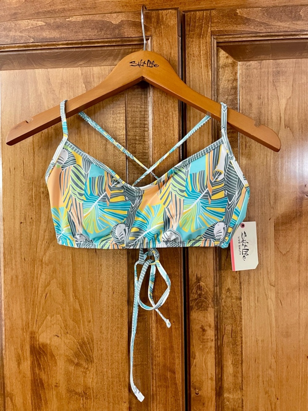 Salt Life Women’s Teal and Yellow Tropical Parrot Bikini Top